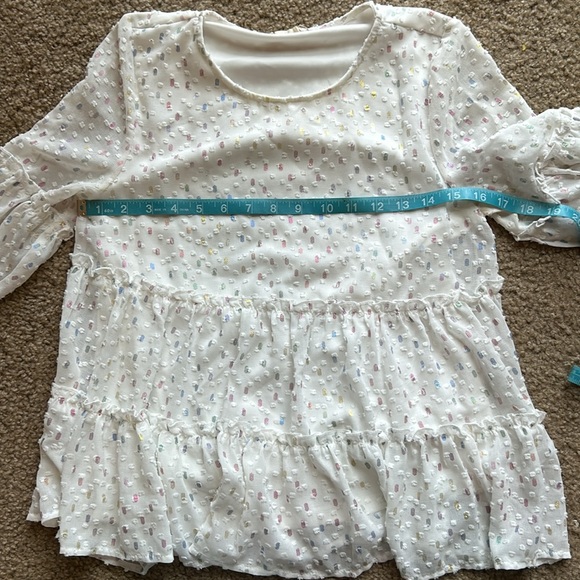 Altar'd State White Long Sleeve Confetti Tiered Babydoll Blouse Size Extra Small - Picture 6 of 8